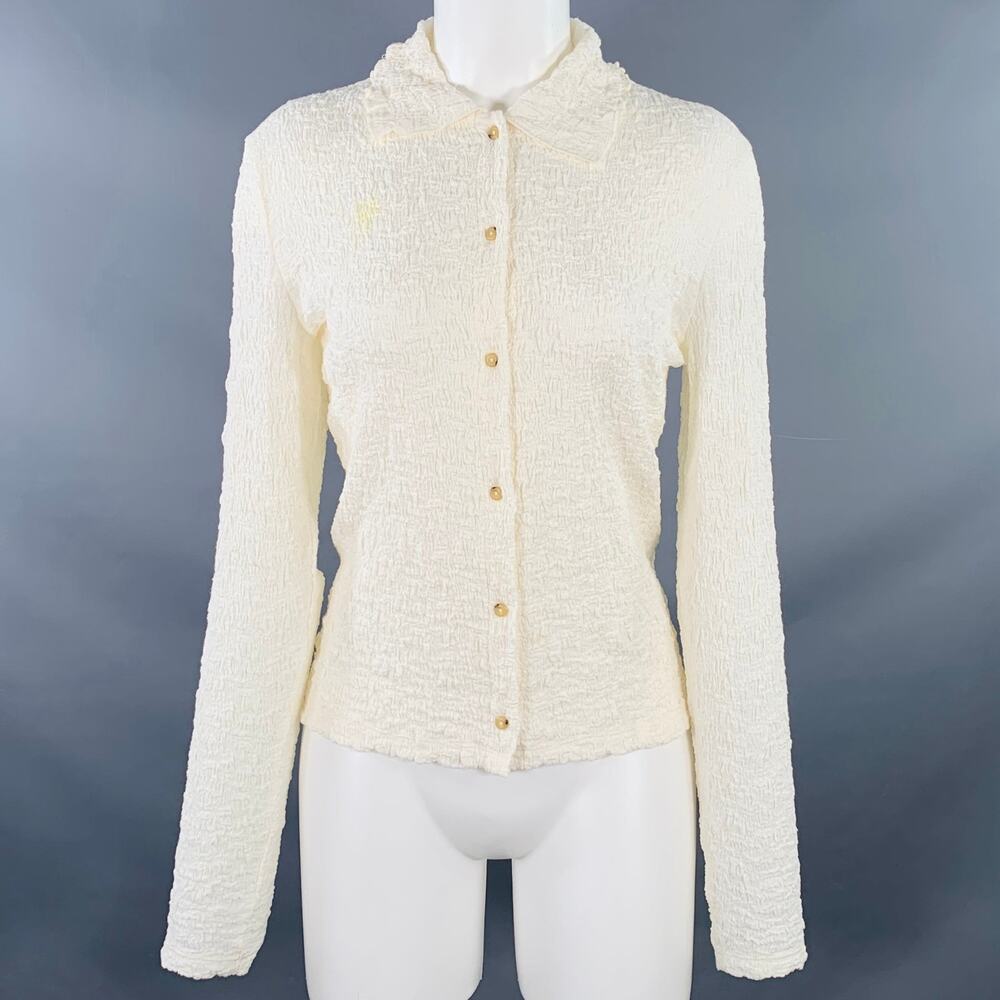 VINCE Size M Cream Cotton Blend Wrinkled Buttoned Casual Top